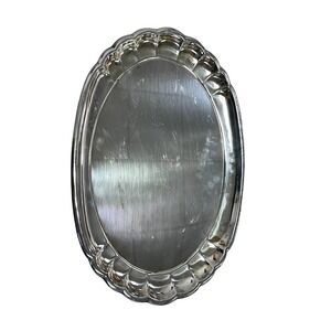 Reed &‎ Barton Holiday Silverplate Oval Serving Tray Scalloped Edge EUC